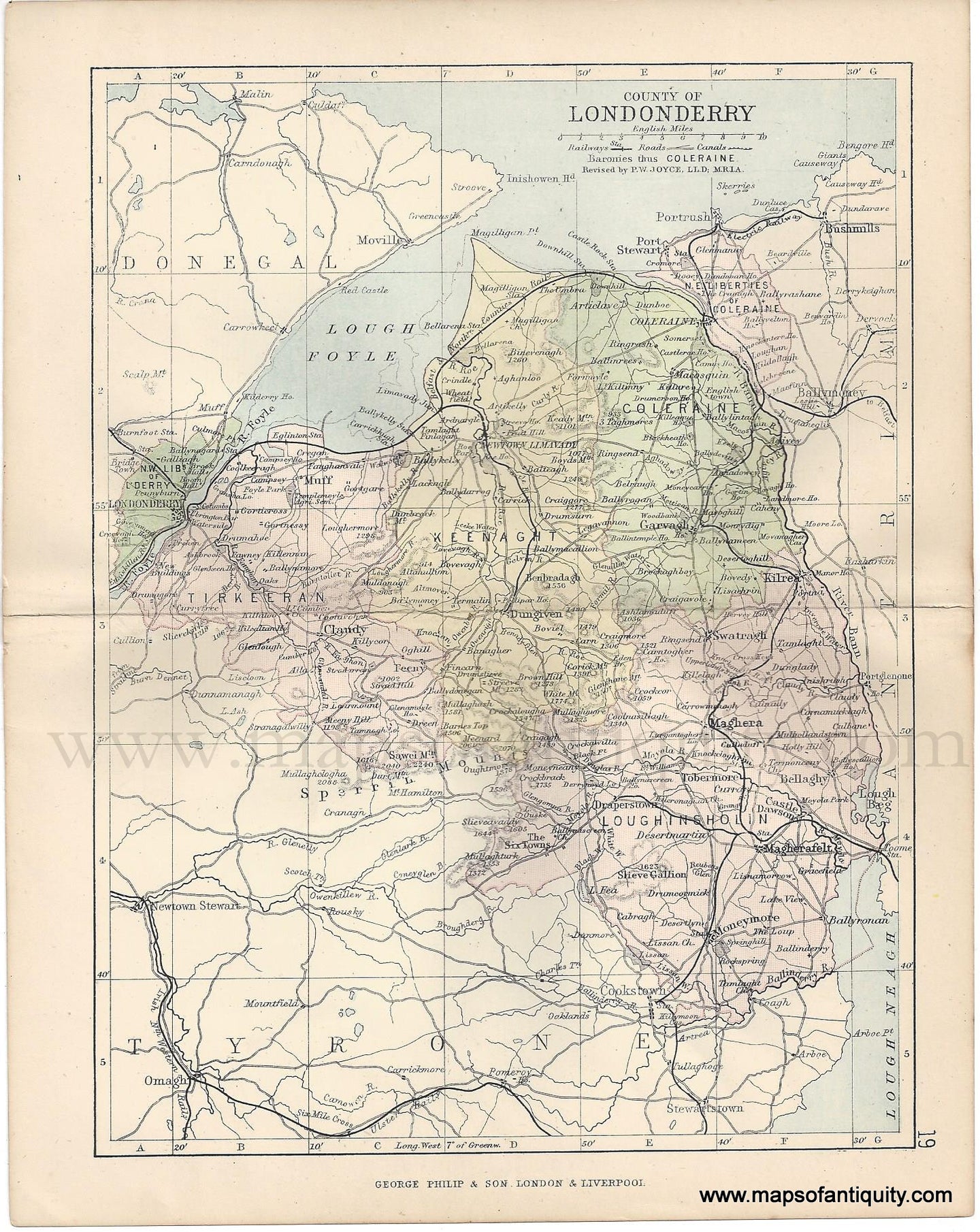 Genuine-Antique-Map-Ireland-County-of-Londonderry-1884-George-Philip-&-Son-Maps-Of-Antiquity