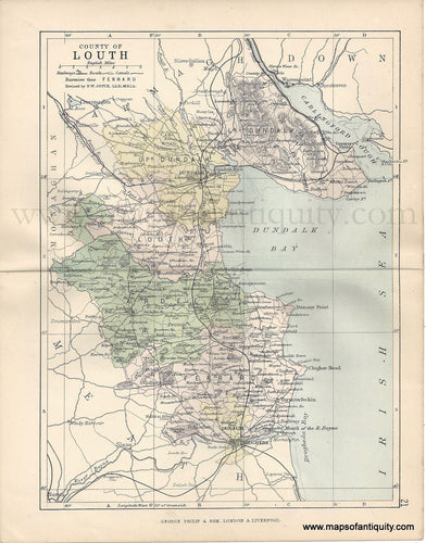 Genuine-Antique-Map-Ireland-County-of-Louth-1884-George-Philip-&-Son-Maps-Of-Antiquity