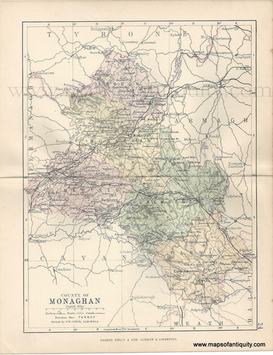 Genuine-Antique-Map-Ireland-County-of-Monaghan-1884-George-Philip-&-Son-Maps-Of-Antiquity