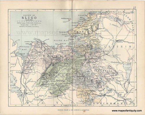 Genuine-Antique-Map-Ireland-County-of-Sligo-1884-George-Philip-&-Son-Maps-Of-Antiquity