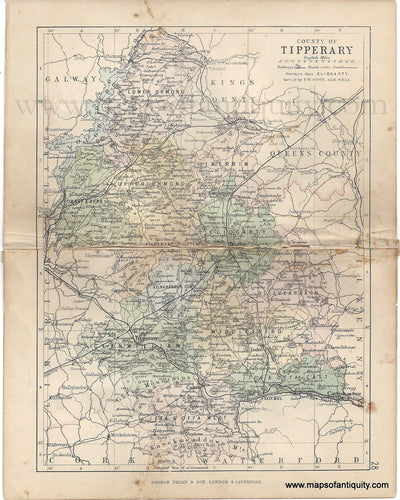 Genuine-Antique-Map-Ireland-County-of-Tipperary-1884-George-Philip-&-Son-Maps-Of-Antiquity