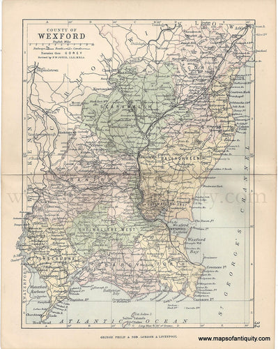 Genuine-Antique-Map-County-of-Wexford-1884-George-Philip-&-Son-Maps-Of-Antiquity