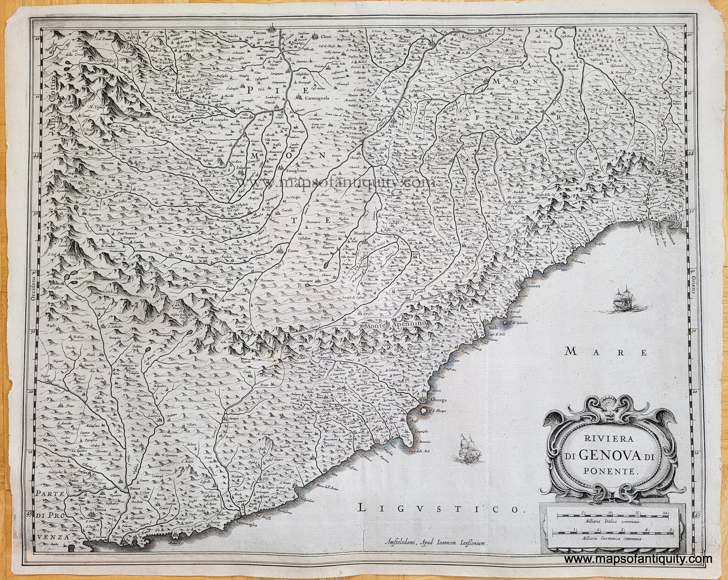 Genuine-Antique-Map-French-Italian-Riviera-Riviera-di-Genova-di-Ponente-1640s-Jansson-Maps-Of-Antiquity