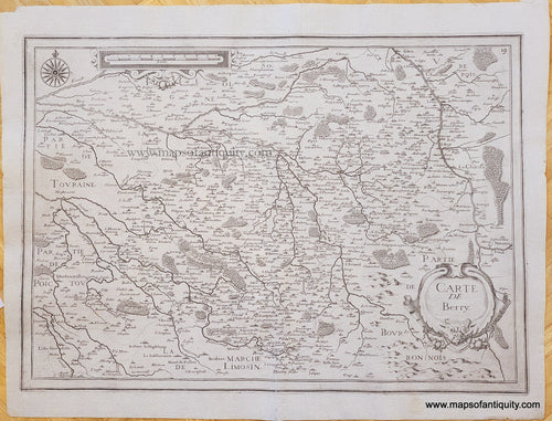 Genuine-Antique-Map-France---Carte-de-Berry-1630s-Tavernier-Maps-Of-Antiquity