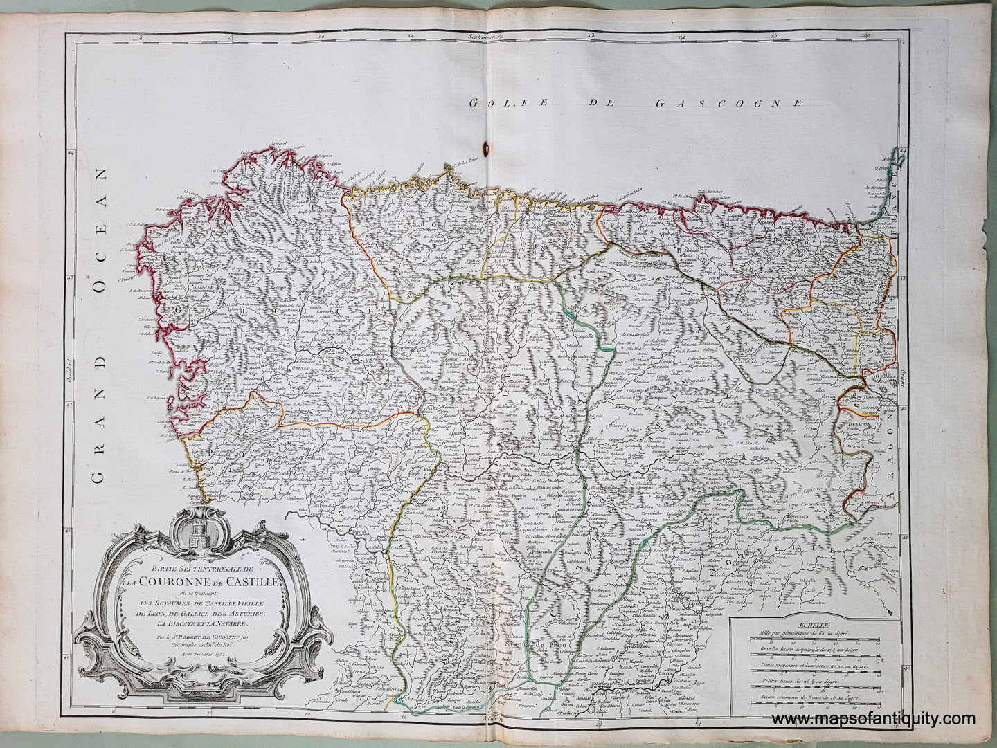 Genuine-Antique-Hand-Colored-Map-Northern-Spain-Partie-Septentrionale-de-la-Couronne-de-Castille-ou-se-trouvent-les-Royaumes-de-Castille-Vielle-de-Leon-de-Gallice-des-Asturies-la-Biscaye-et-la-Navarre-1752-Vaugondy-Maps-Of-Antiquity