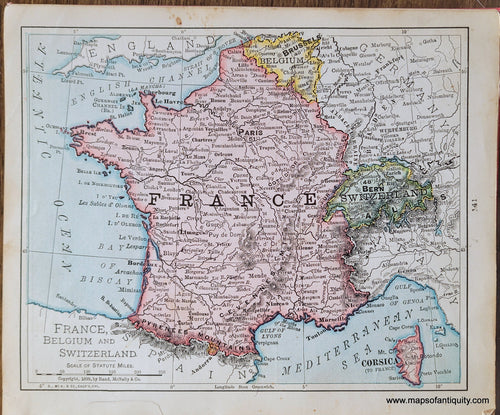 Genuine-Antique-Map-France-Belgium-and-Switzerland-1900-Rand-McNally-Maps-Of-Antiquity