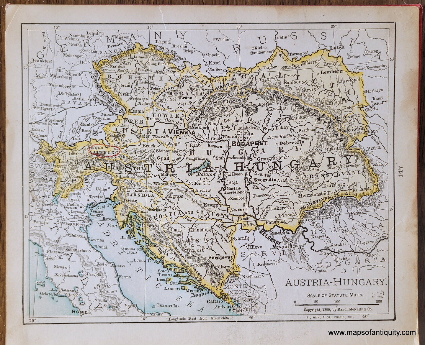 Genuine-Antique-Map-Austria-Hungary-1900-Rand-McNally-Maps-Of-Antiquity