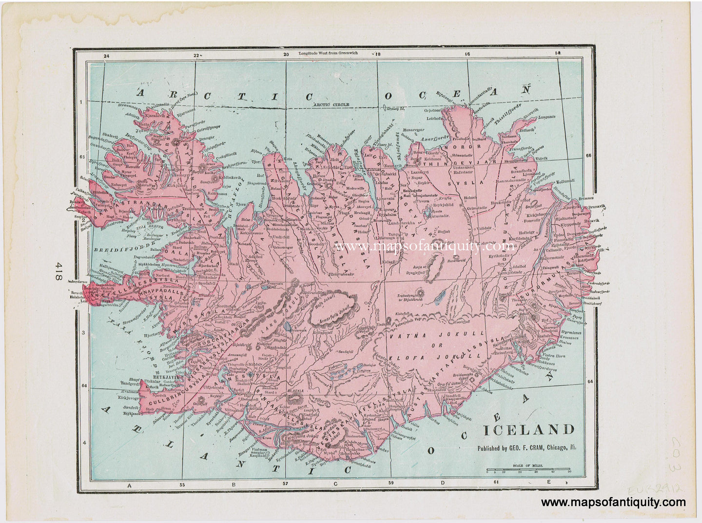 EUR2912-Antique-Map-Iceland-Cram-1903