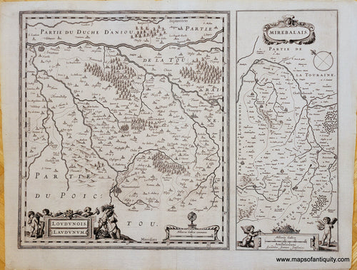 Genuine-Antique-Map-France---Loudunois-Laudunum---Mirebalais-1630s-Mercator-Hondius-Janssonius-Maps-Of-Antiquity