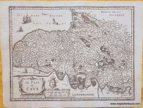 Genuine-Antique-Map-France---Le-Pais-de-Caux-1630s-Tavernier-Mercator-Hondius-Janssonius-Maps-Of-Antiquity