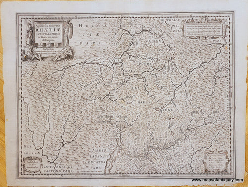 Genuine-Antique-Map-Switzerland---Alpinae-seu-Foederatae-Rhaetiae-Subditarumque-ei-Terrarum-nova-descriptio-1630s-Mercator/Hondius/Janssonius-Maps-Of-Antiquity