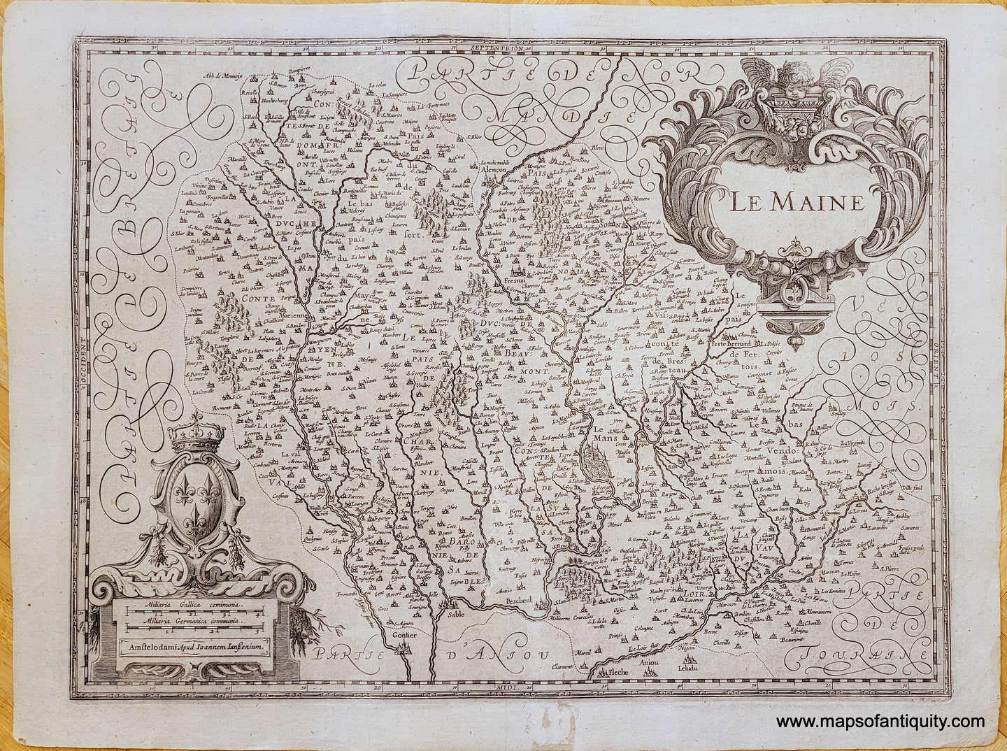 Genuine-Antique-Map-France---Le-Maine-1630s-Mercator/Hondius/Janssonius-Maps-Of-Antiquity