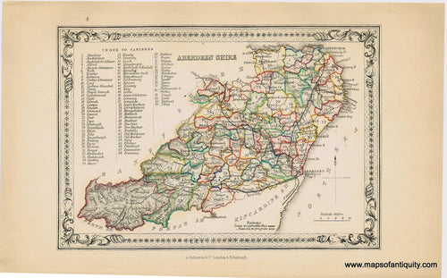 Genuine-Antique-Hand-colored-Map-Aberdeen-Shire-Scotland--1855-A-Fullarton-Co--Maps-Of-Antiquity