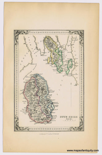 Genuine-Antique-Hand-colored-Map-Bute-Shire-Scotland--1855-A-Fullarton-Co--Maps-Of-Antiquity