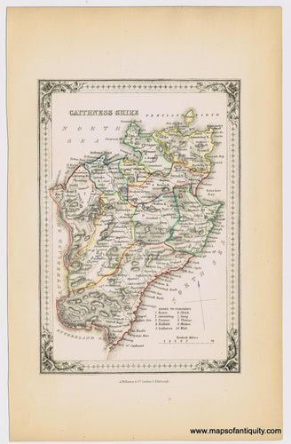 Genuine-Antique-Hand-colored-Map-Caithness-Shire-Scotland--1855-A-Fullarton-Co--Maps-Of-Antiquity