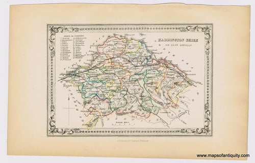 Genuine-Antique-Hand-colored-Map-Haddington-Shire-Scotland--1855-A-Fullarton-Co--Maps-Of-Antiquity