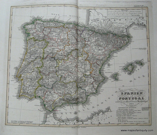 Antique-Hand-Colored-Map-Spain-and-Portugal---Spanien-und-Portugal--Spain-and-Portugal-circa-1850-Stieler-Maps-Of-Antiquity