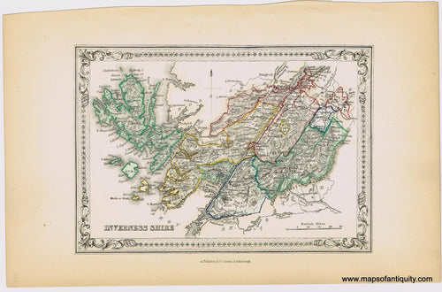 Genuine-Antique-Hand-colored-Map-Inverness-Shire-Scotland--1855-A-Fullarton-Co--Maps-Of-Antiquity