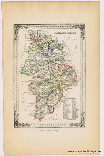 Genuine-Antique-Hand-colored-Map-Lanark-Shire-1855-A-Fullarton-Co--Maps-Of-Antiquity