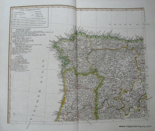 Antique-Hand-Colored-Map-Eintheiling-Spaniens.-Galicia-Asturia-Leon.-Eintheilung-Portugals-Beira.-Europe-Spain-and-Portugal-circa-1852-Stieler-Maps-Of-Antiquity