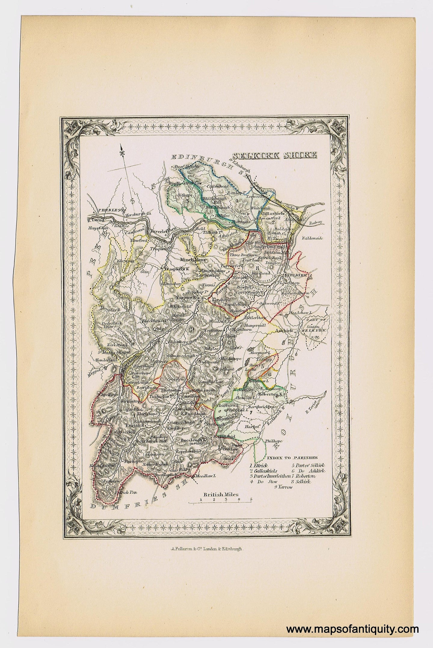 Genuine-Antique-Hand-colored-Map-Selkirk-Shire-1855-A-Fullarton-Co--Maps-Of-Antiquity