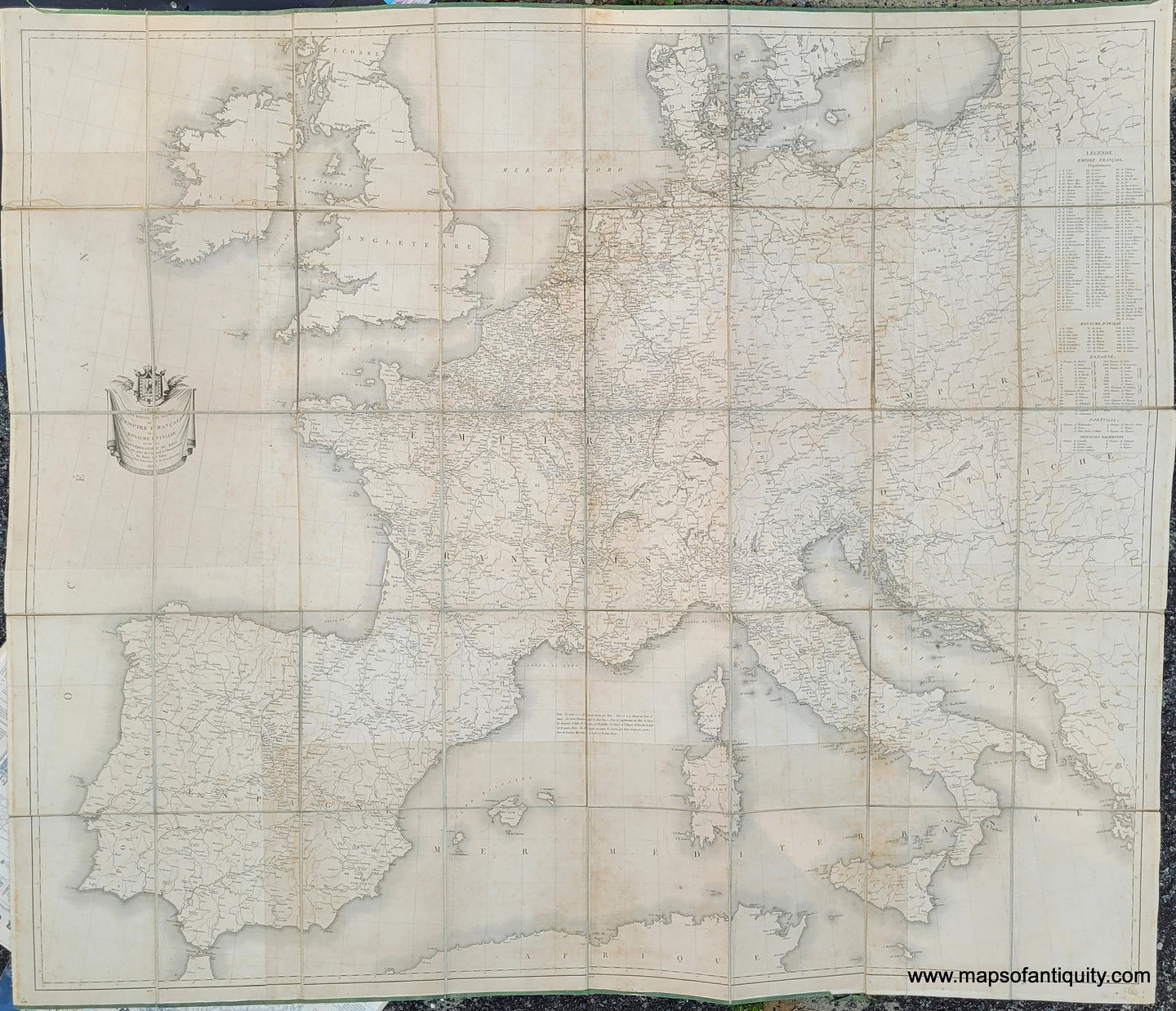 Genuine-Antique-Map-Carte-des-Routes-de-Postes-de-L'Empire-Francais-du-Royaume-D'Italie-et-de-la-Confederation-du-Rhin---1812-1812-Tardieu-Maps-Of-Antiquity