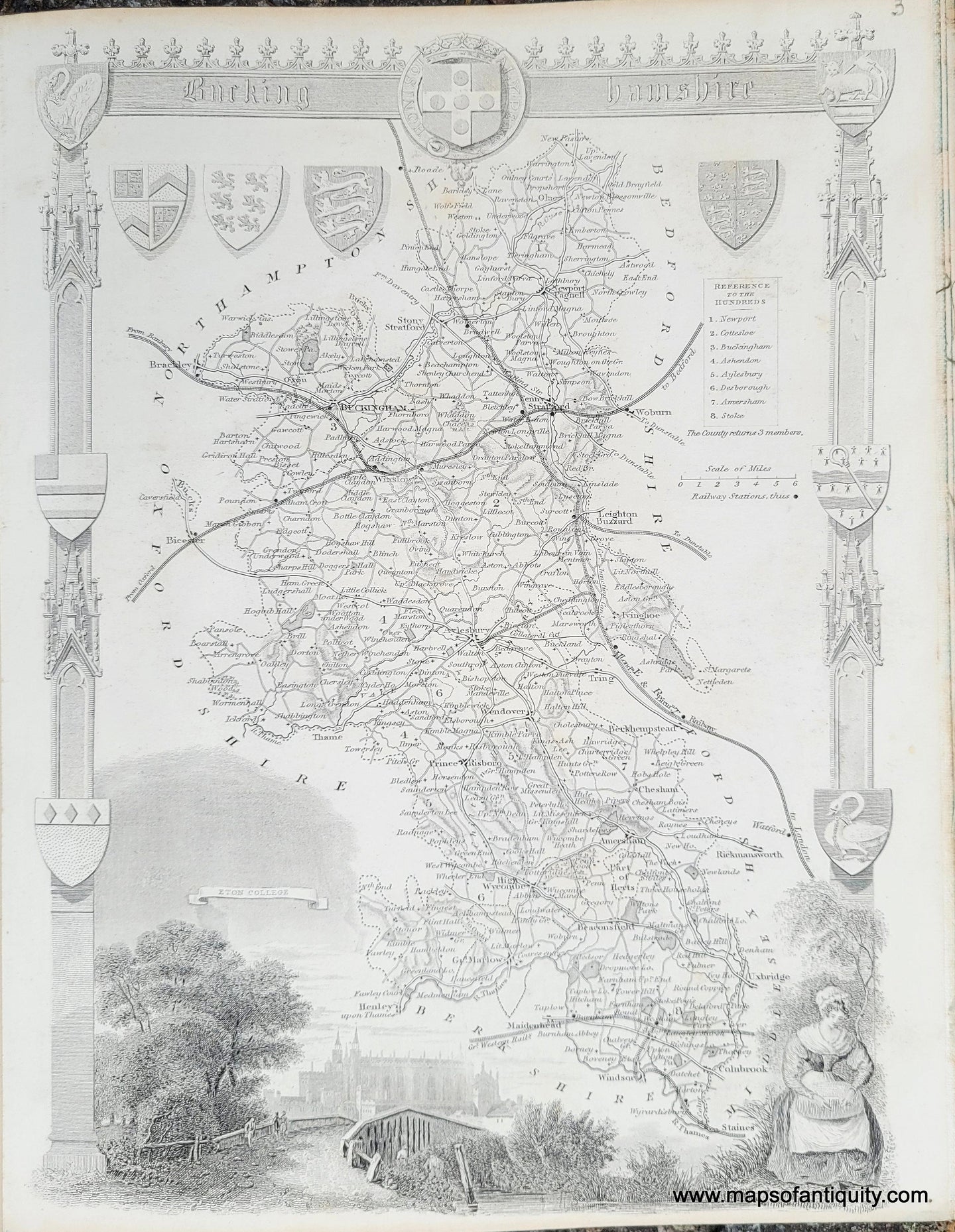 Genuine-Antique-Map-Buckinghamshire-1850-Virtue-Maps-Of-Antiquity