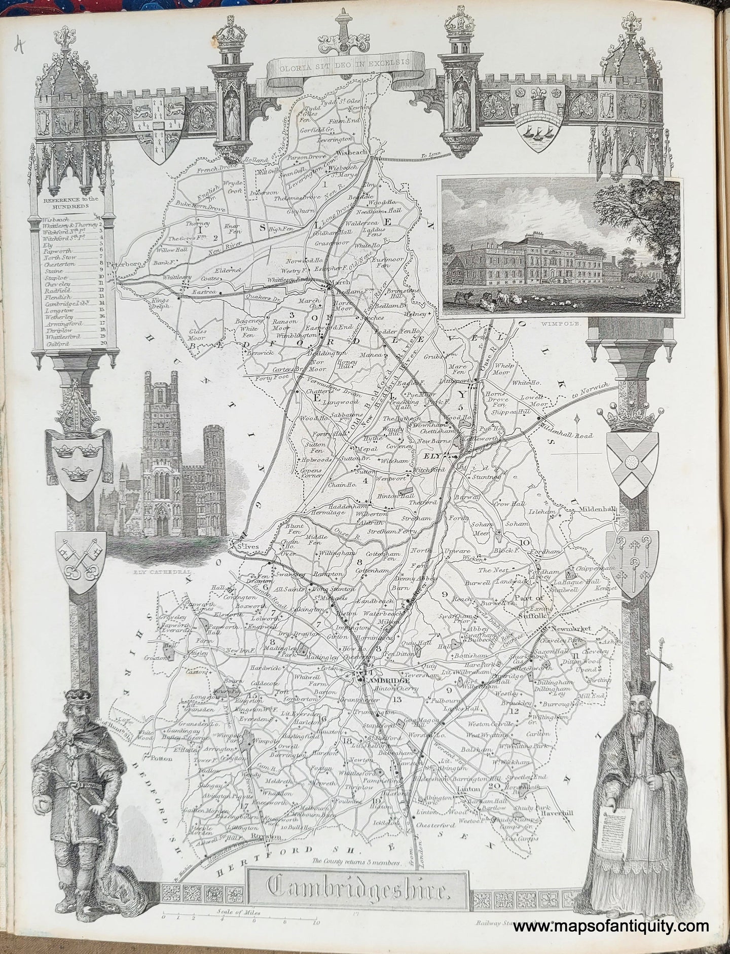 Genuine-Antique-Map-Cambridgeshire-1850-Virtue-Maps-Of-Antiquity