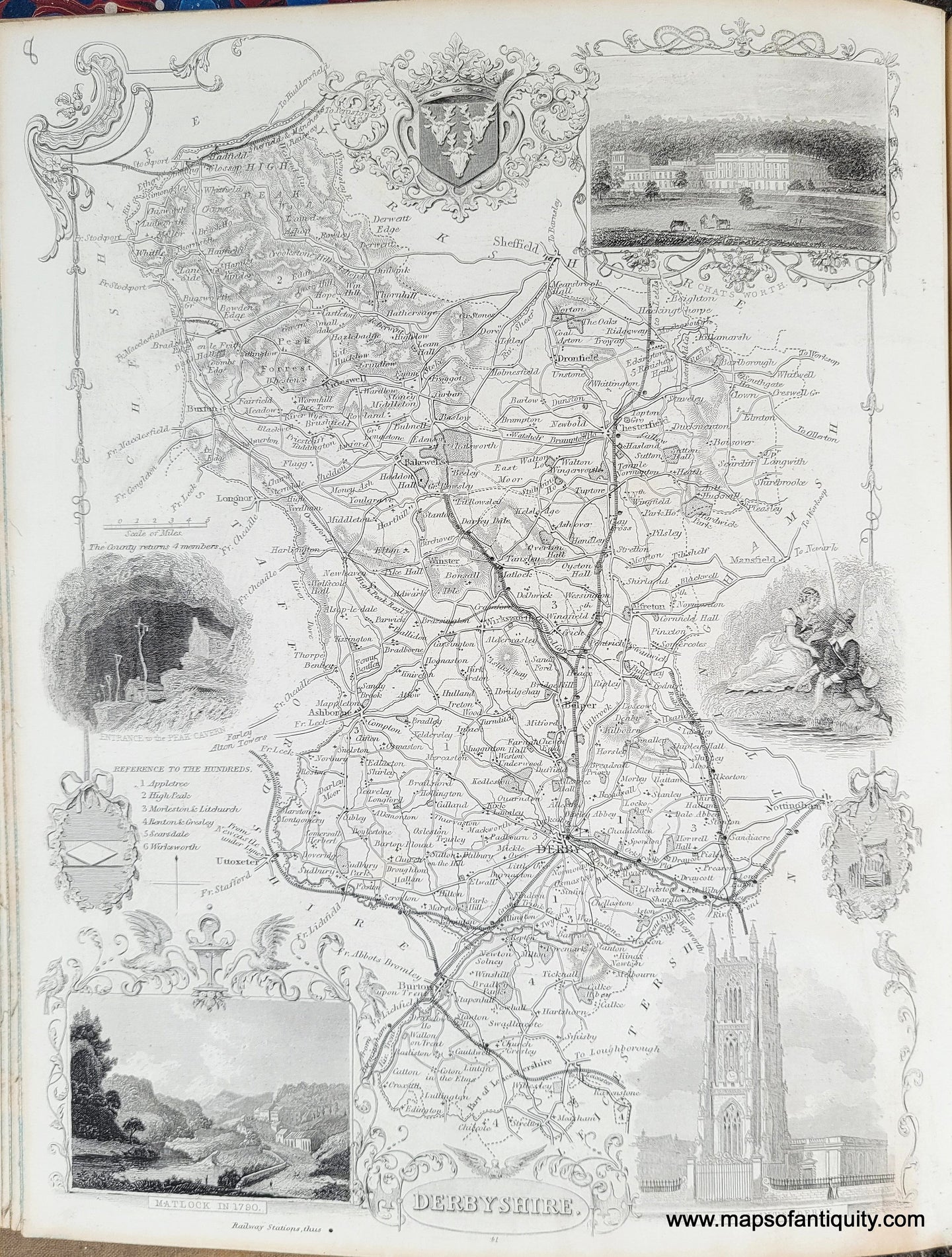 Genuine-Antique-Map-Derbyshire-1850-Virtue-Maps-Of-Antiquity