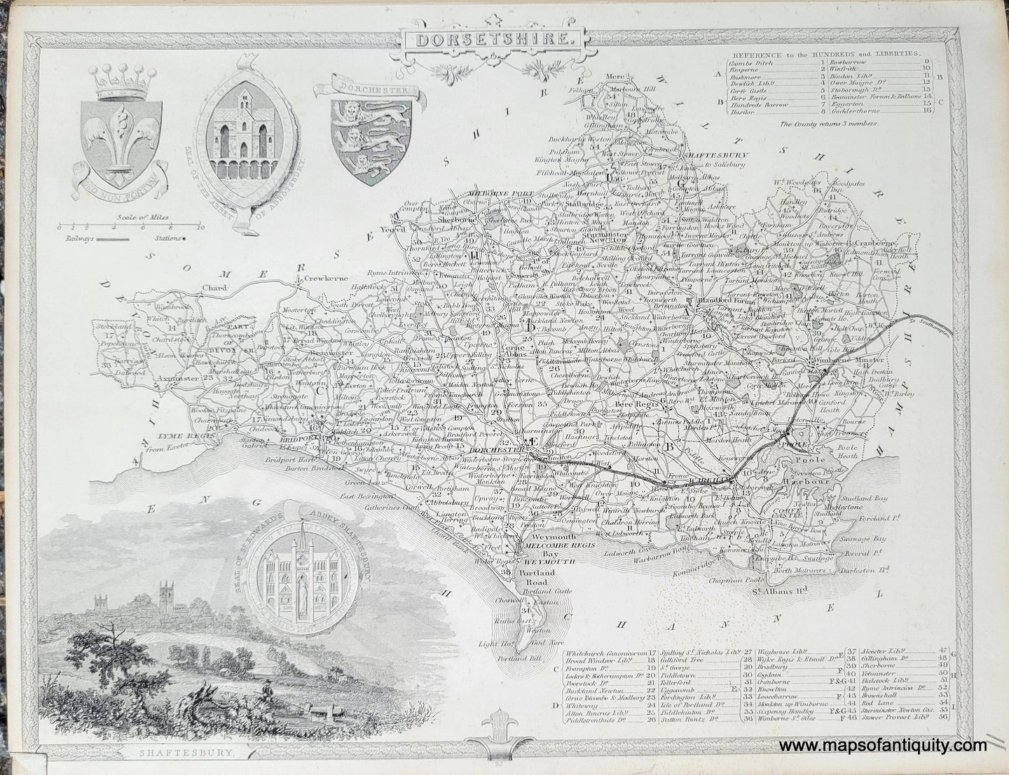 Genuine-Antique-Map-Dorsetshire-1850-Virtue-Maps-Of-Antiquity