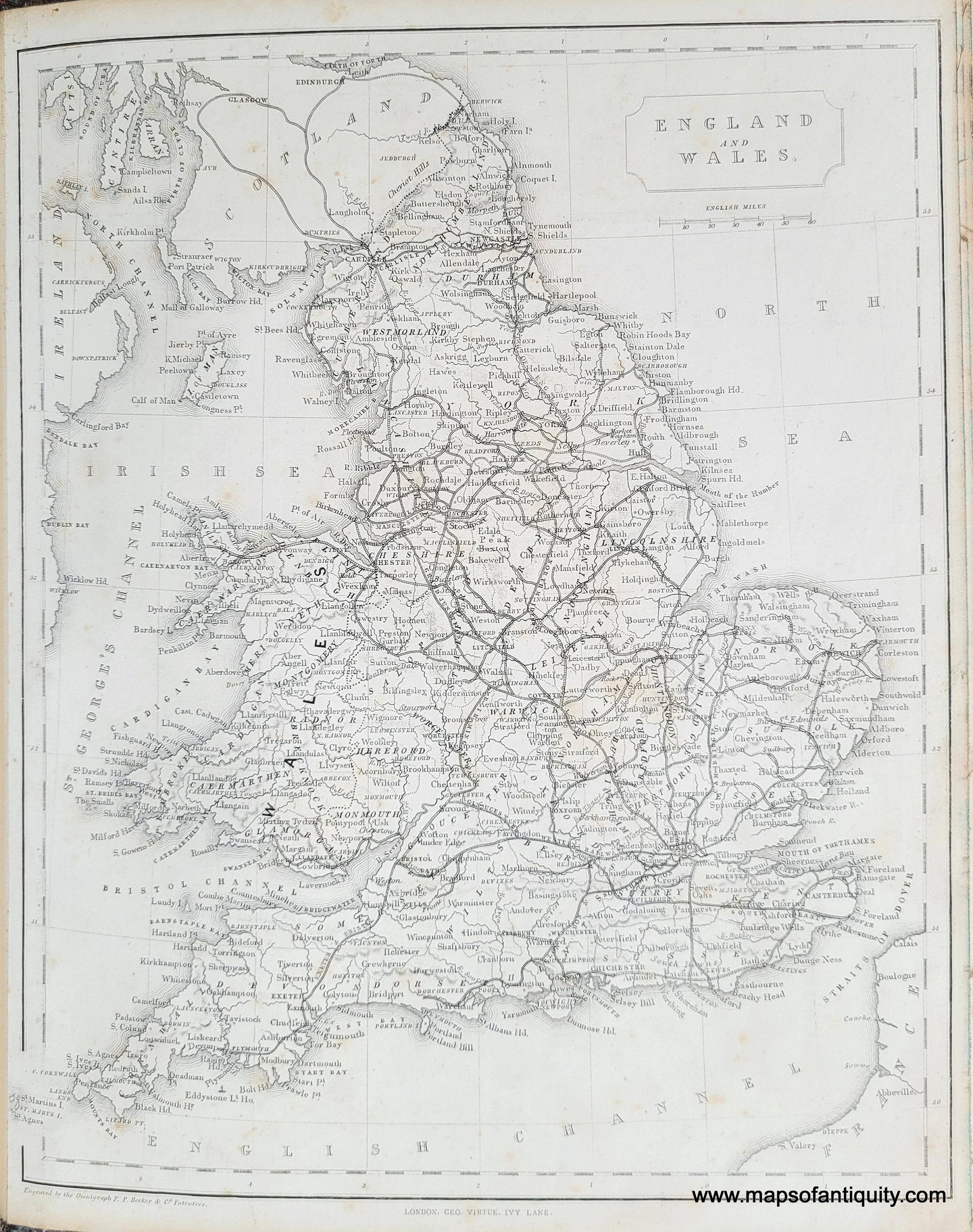 Genuine-Antique-Map-England-and-Wales-1850-Virtue-Maps-Of-Antiquity