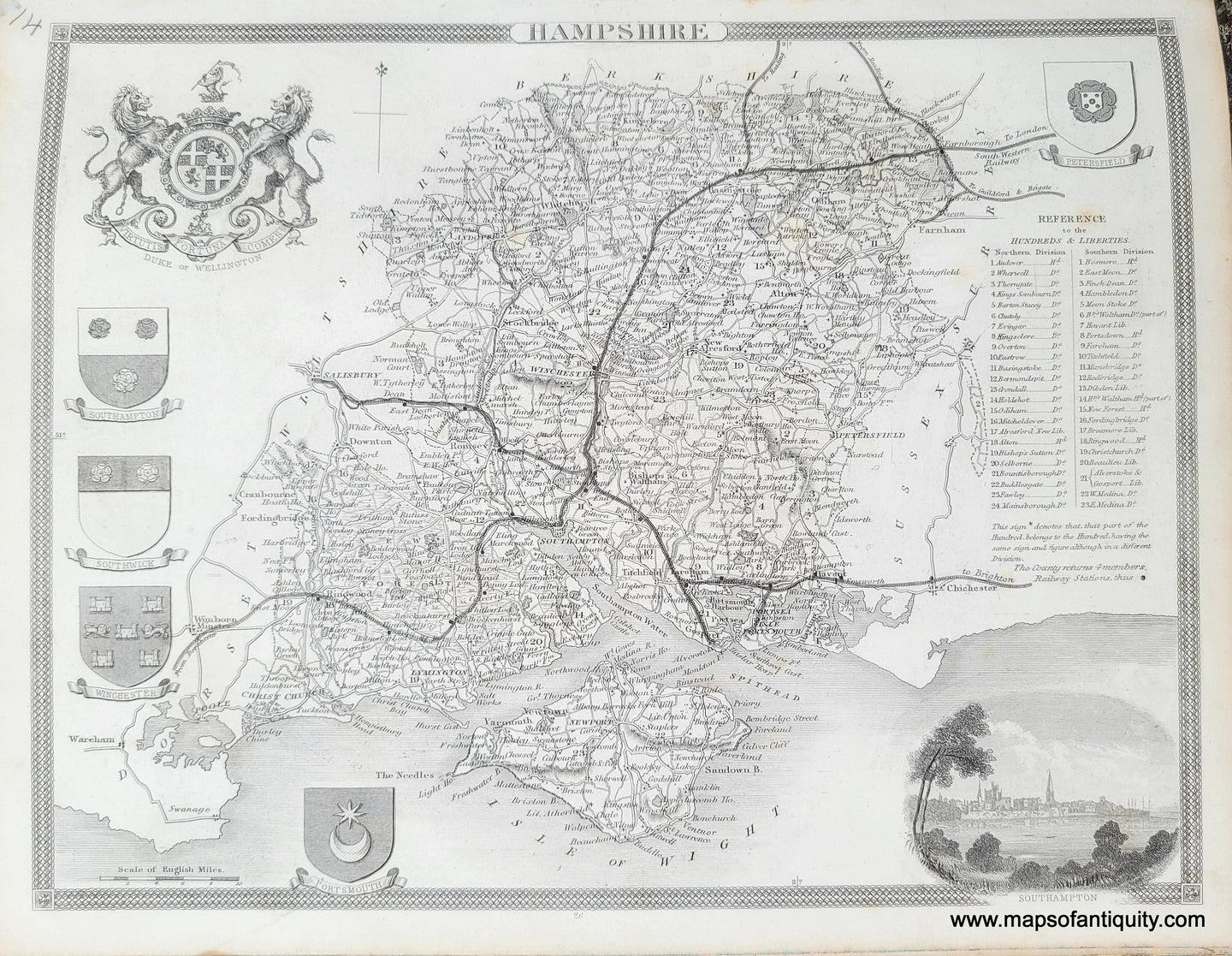 Genuine-Antique-Map-Hampshire-1850-Virtue-Maps-Of-Antiquity