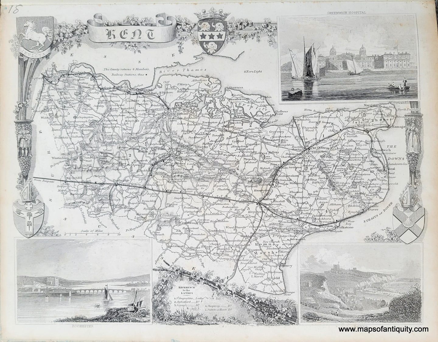 Genuine-Antique-Map-Kent-1850-Virtue-Maps-Of-Antiquity