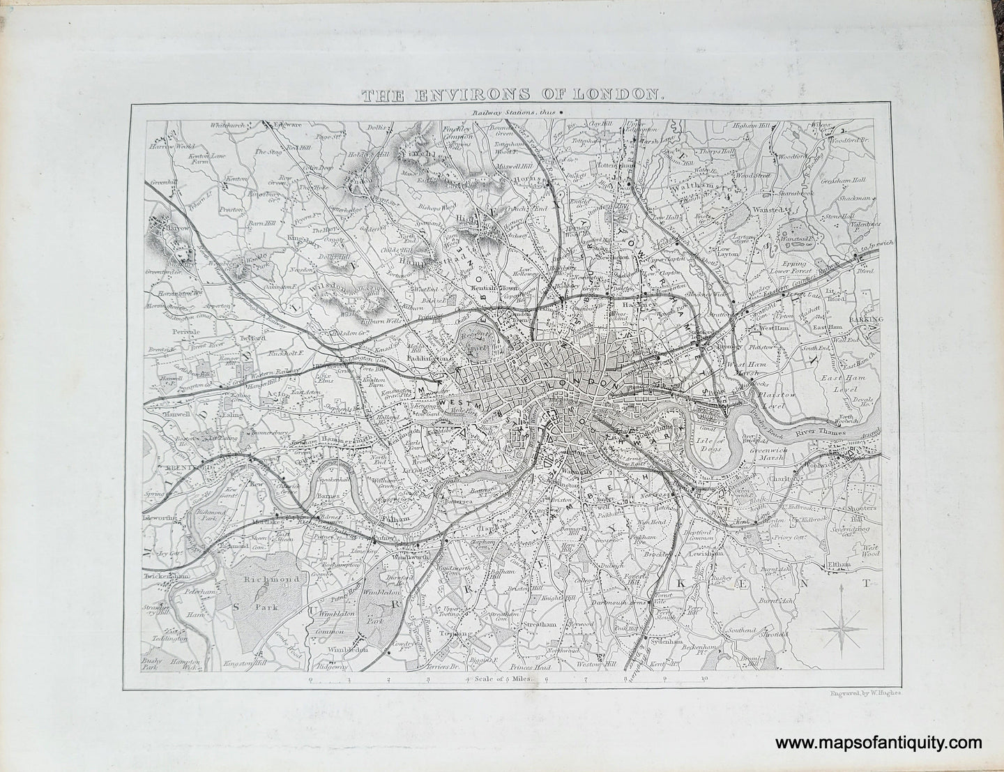 Genuine-Antique-Map-The-Environs-of-London-1850-Virtue-Maps-Of-Antiquity