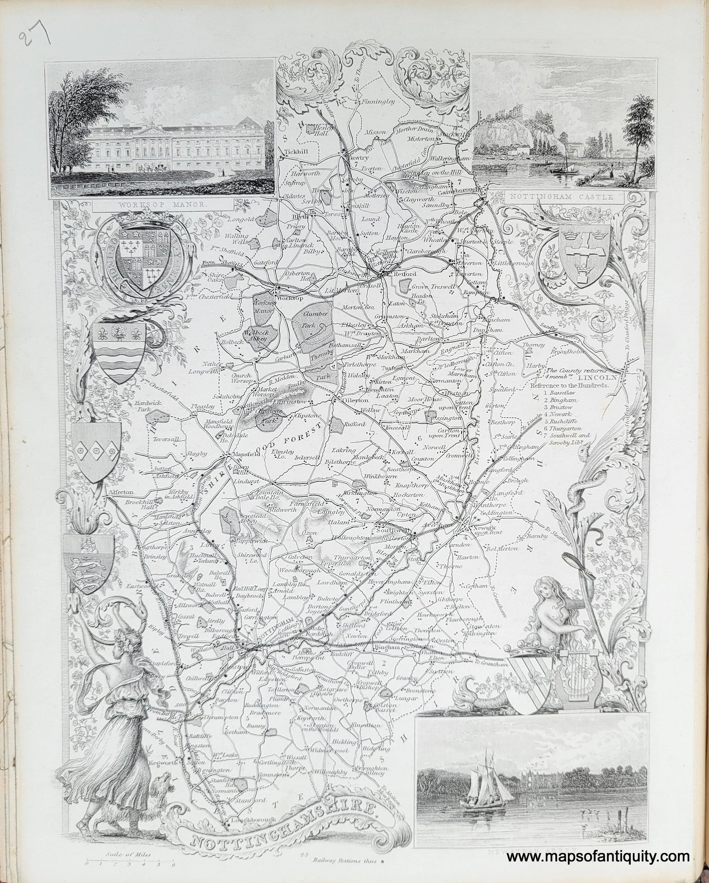 Genuine-Antique-Map-Nottinghamshire-1850-Virtue-Maps-Of-Antiquity