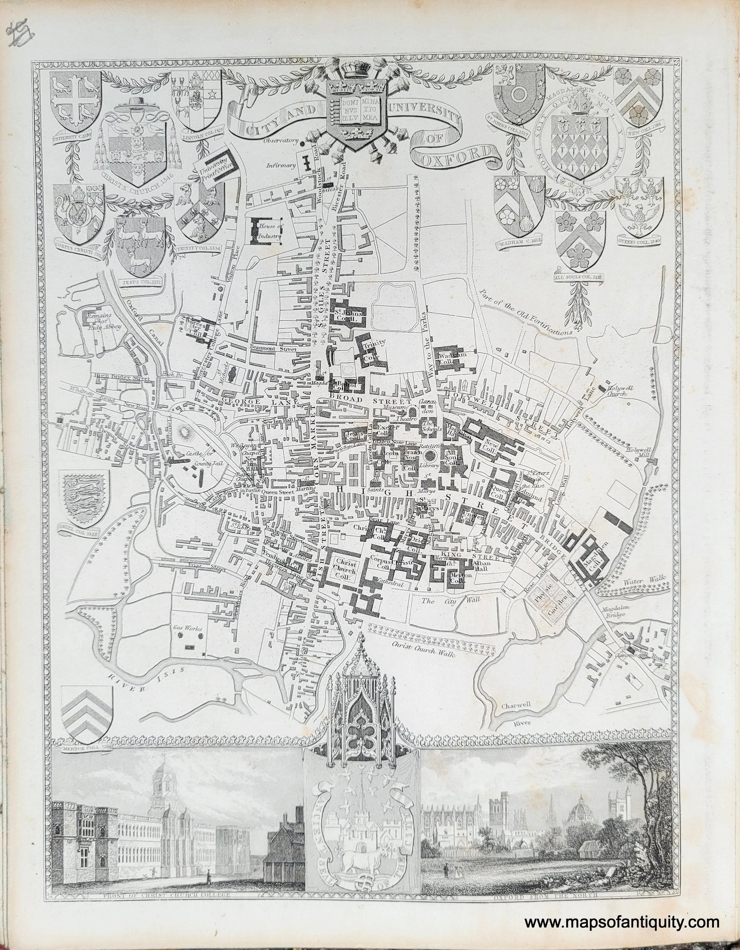Genuine-Antique-Map-City-and-University-of-Oxford-1850-Virtue-Maps-Of-Antiquity