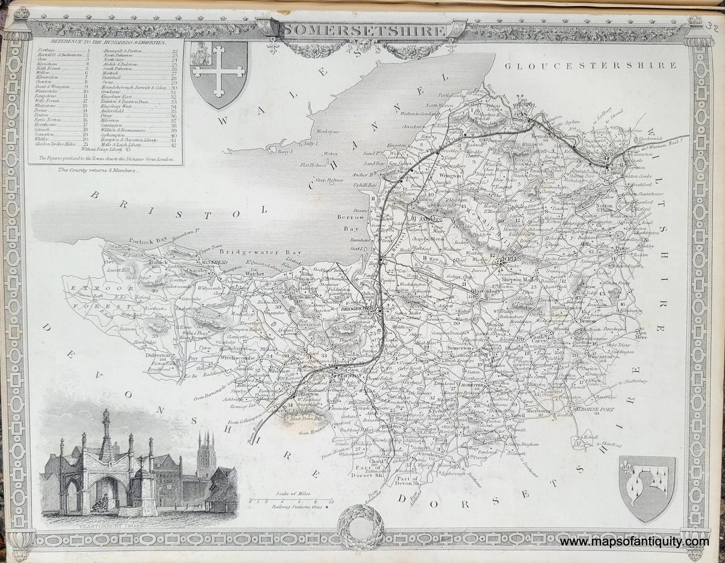 Genuine-Antique-Map-Somersetshire-1850-Virtue-Maps-Of-Antiquity