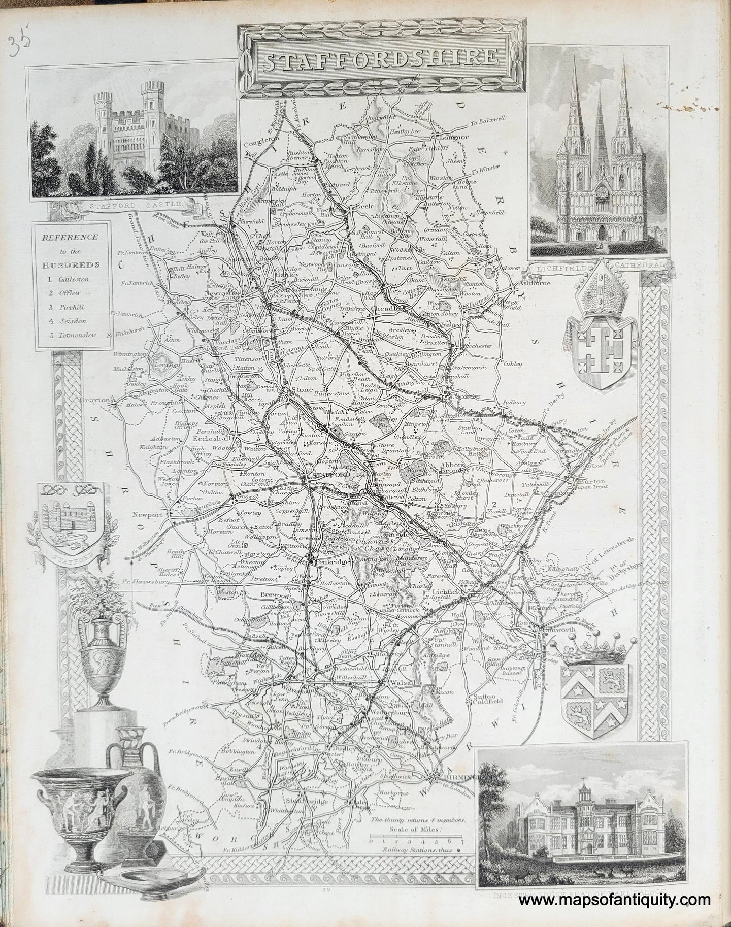 Genuine-Antique-Map-Staffordshire-1850-Virtue-Maps-Of-Antiquity