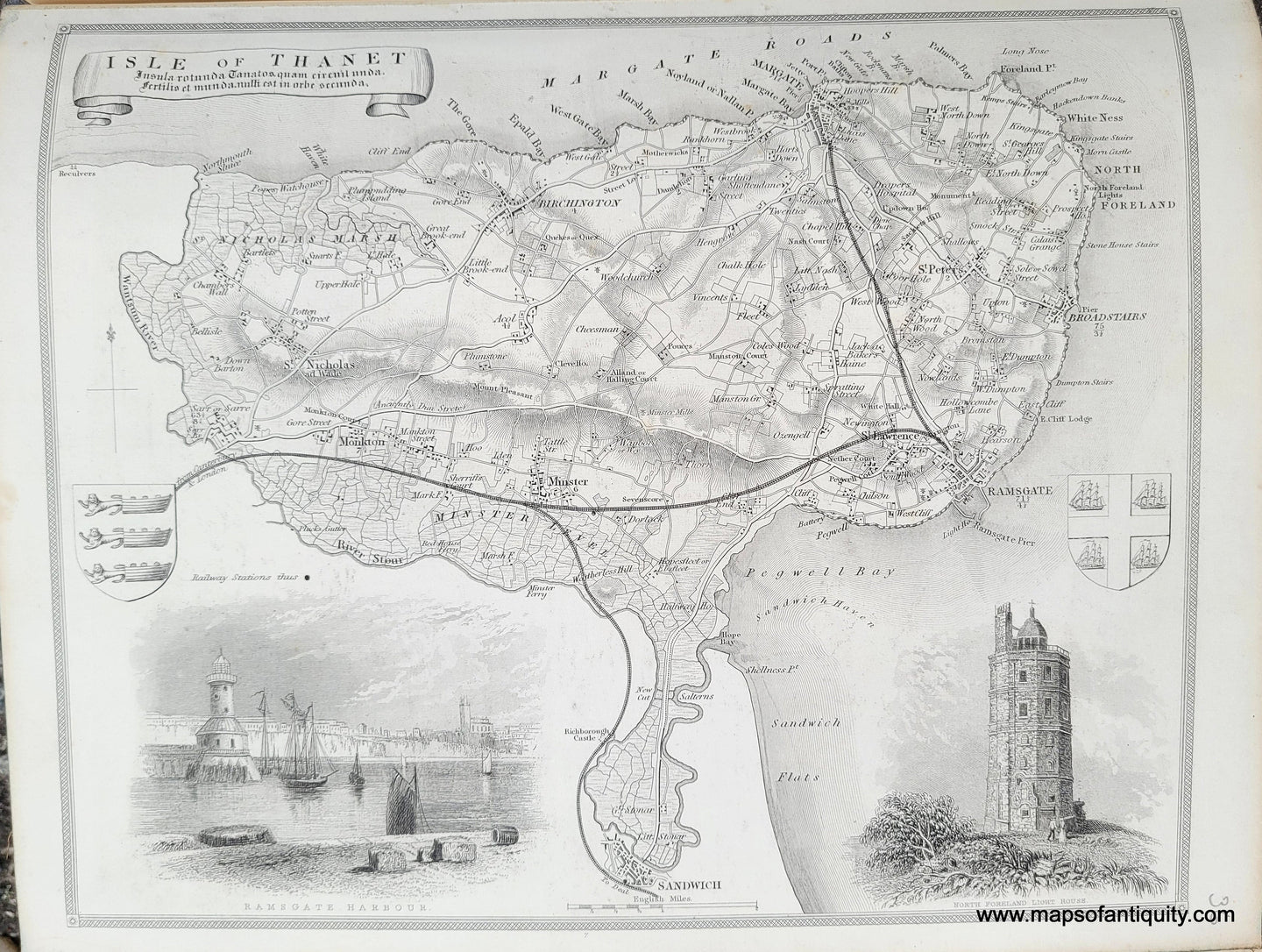 Genuine-Antique-Map-Isle-of-Thanet-1850-Virtue-Maps-Of-Antiquity