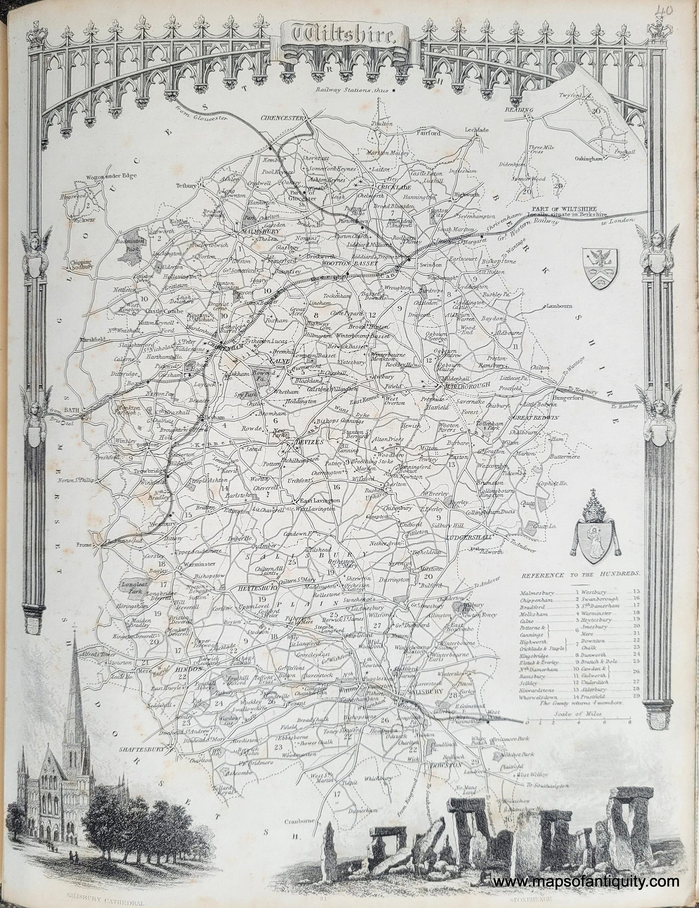 Genuine-Antique-Map-Wiltshire-1850-Virtue-Maps-Of-Antiquity