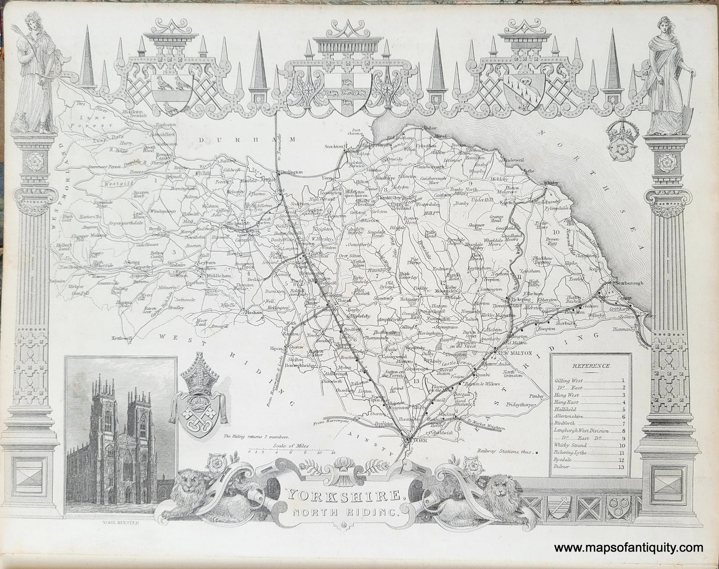 Genuine-Antique-Map-Yorkshire,-North-Riding-1850-Virtue-Maps-Of-Antiquity