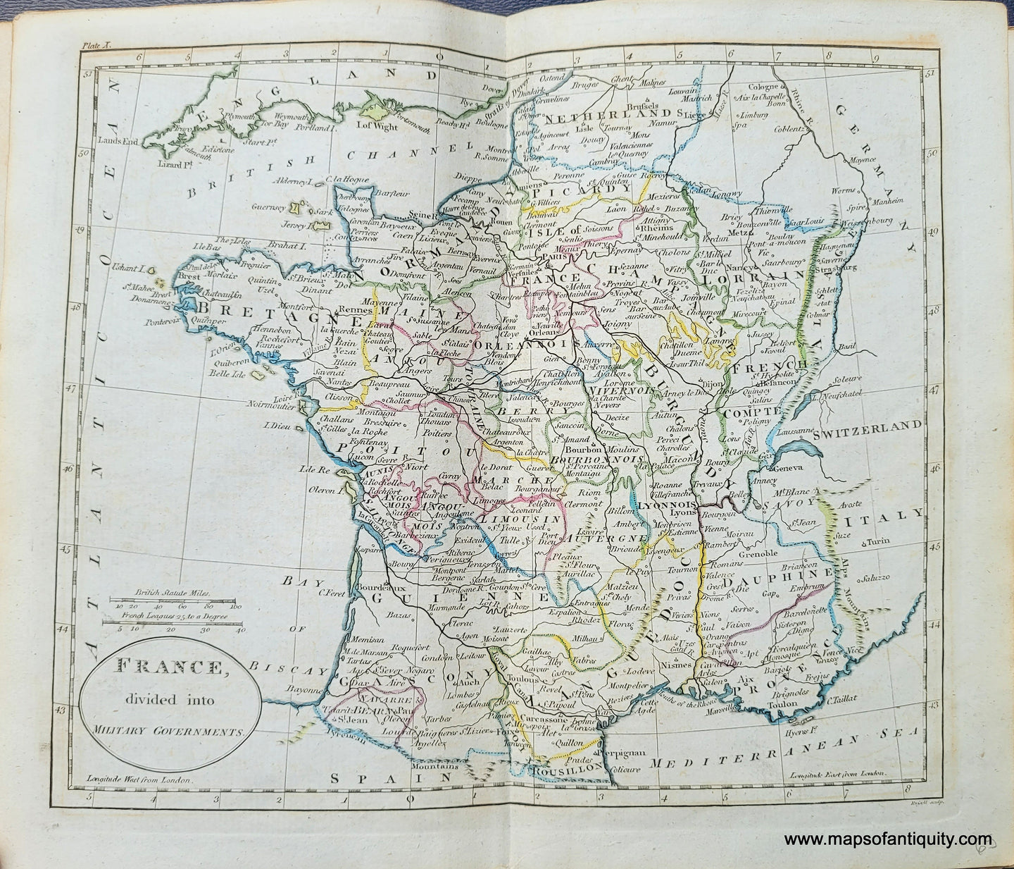 Genuine-Antique-Map-France-divided-into-Military-Governments-1800-Russell-Guthrie-Maps-Of-Antiquity