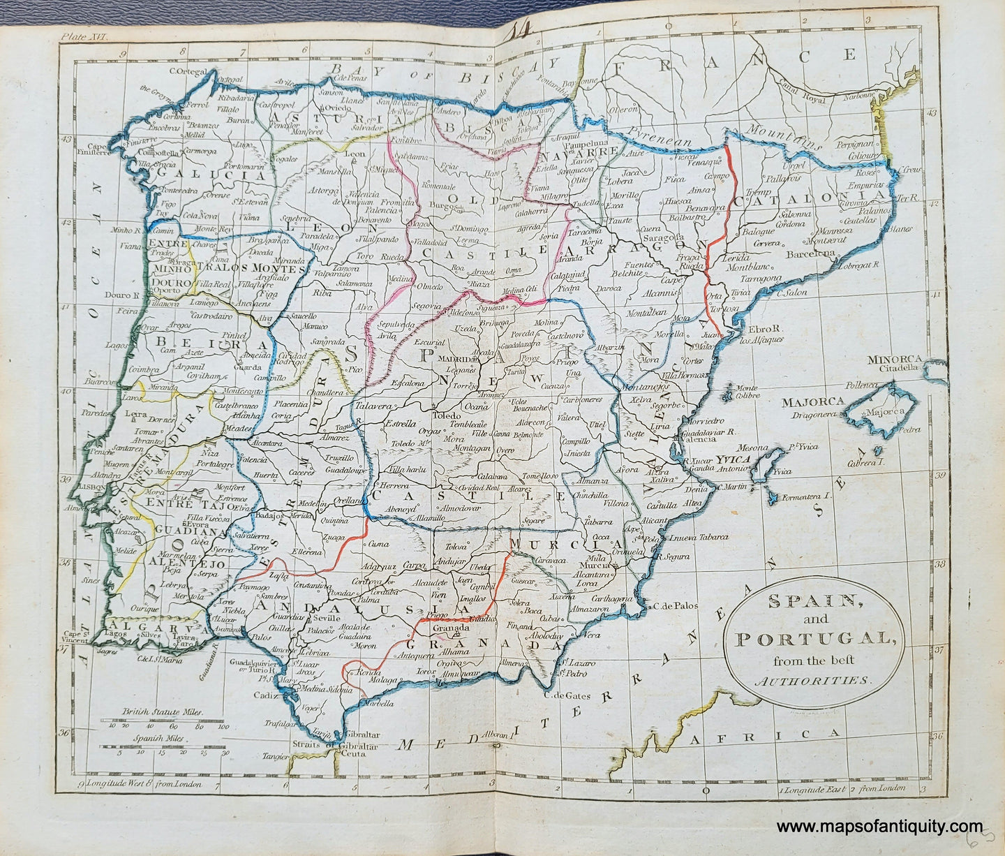 Genuine-Antique-Map-Spain-and-Portugal-from-the-best-Authorities-1800-Russell-Guthrie-Maps-Of-Antiquity