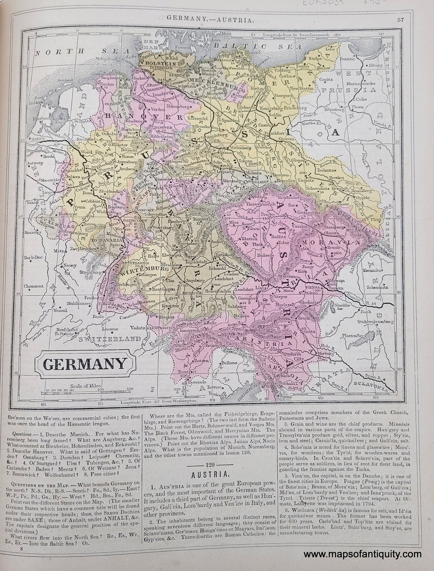 Genuine-Antique-Hand-Colored-Map-Double-sided-page-Germany-verso-Austria-and-Prussia-1850-Mitchell-Thomas-Cowperthwait-Co--Maps-Of-Antiquity