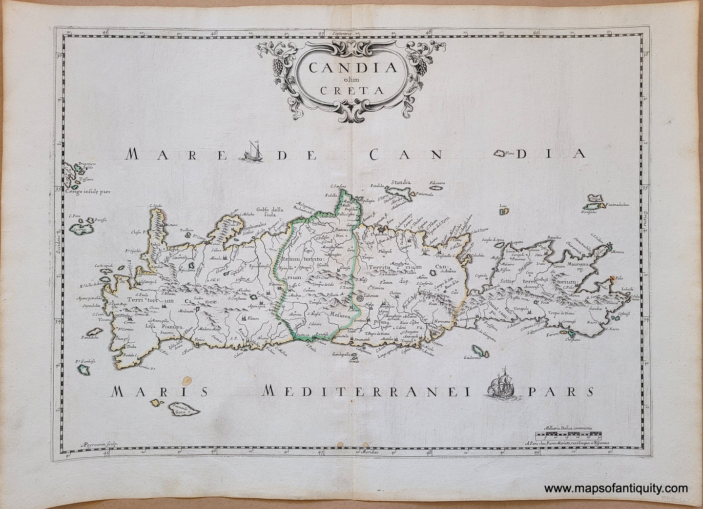 Antique-Map-Candia-olim-Creta-Crete-labyrinth-Mynotaur-Europe-Greece-1650-Pierre-Mariette-I-Maps-Of-Antiquity