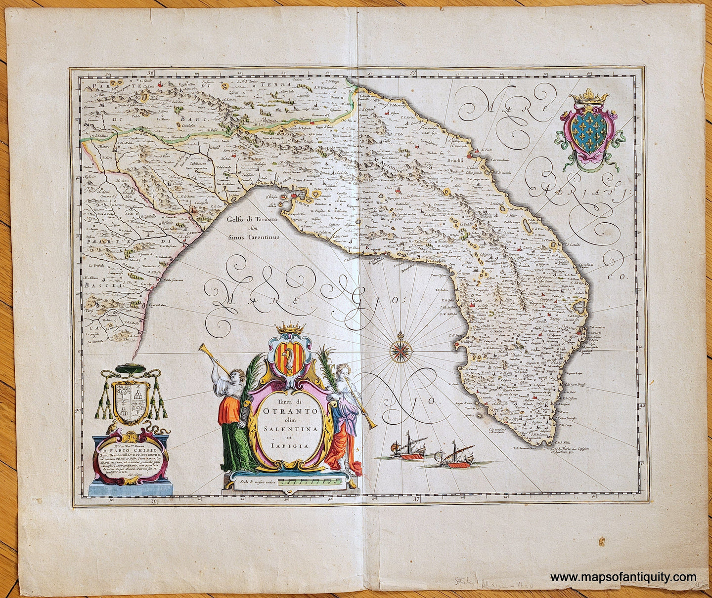 Genuine-Antique-Map-Terra-di-Otranto-olim-Salentina-et-Iapigia-Italy-1640-Blaeu-Maps-Of-Antiquity