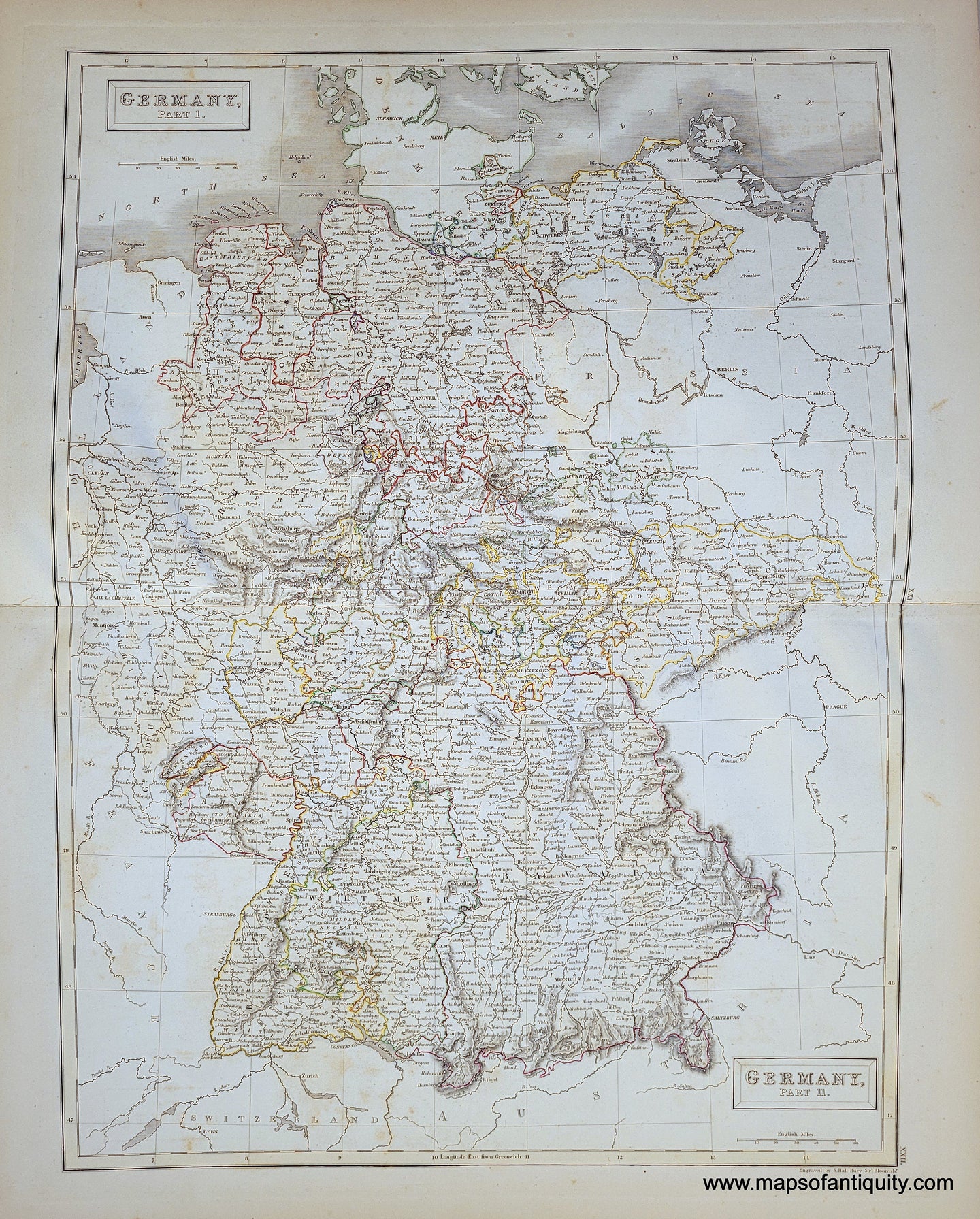 Genuine-Antique-Map-Germany-Parts-I-and-II-1841-Black-Maps-Of-Antiquity