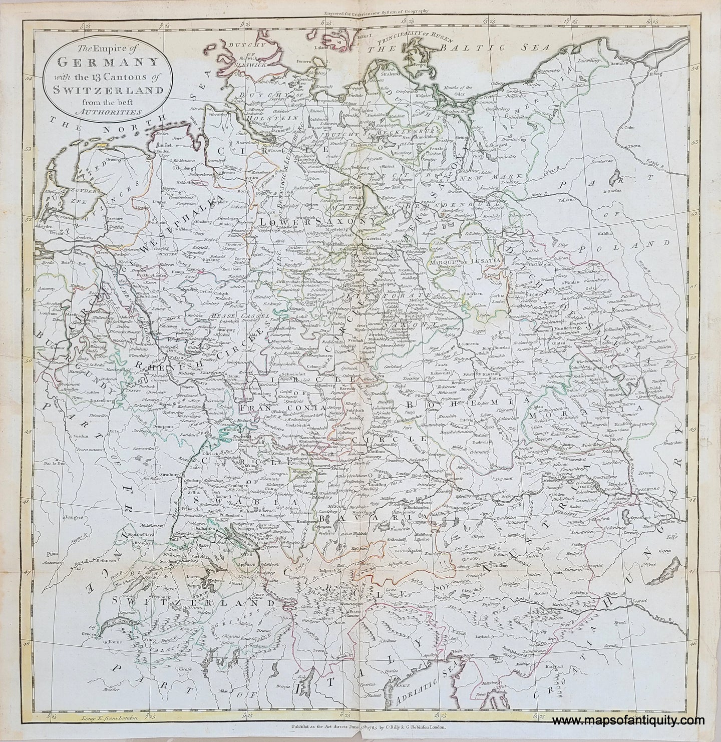 Genuine-Antique-Map-The-Empire-of-Germany-with-the-13-Cantons-of-Switzerland-from-the-best-Authorities-1785-Guthrie-Dilly---Robinson-Maps-Of-Antiquity
