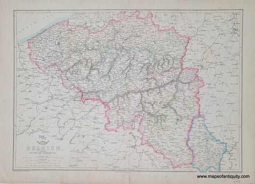 Genuine-Antique-Hand-colored-Map-Belgium-and-the-Duchy-of-Luxemburg-1866-Dower-Maps-Of-Antiquity