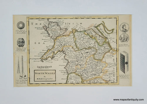 Genuine-Antique-Map-North-Wales-1724-Moll-Maps-Of-Antiquity